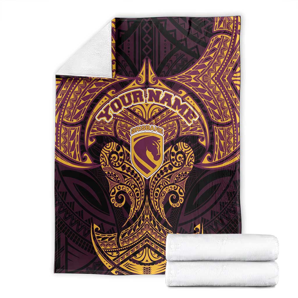 Personalized Brisbane Broncos Blanket Polynesian Tribal Pattern Style