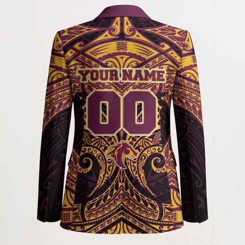 Personalized Brisbane Broncos Blazer Polynesian Tribal Pattern Style