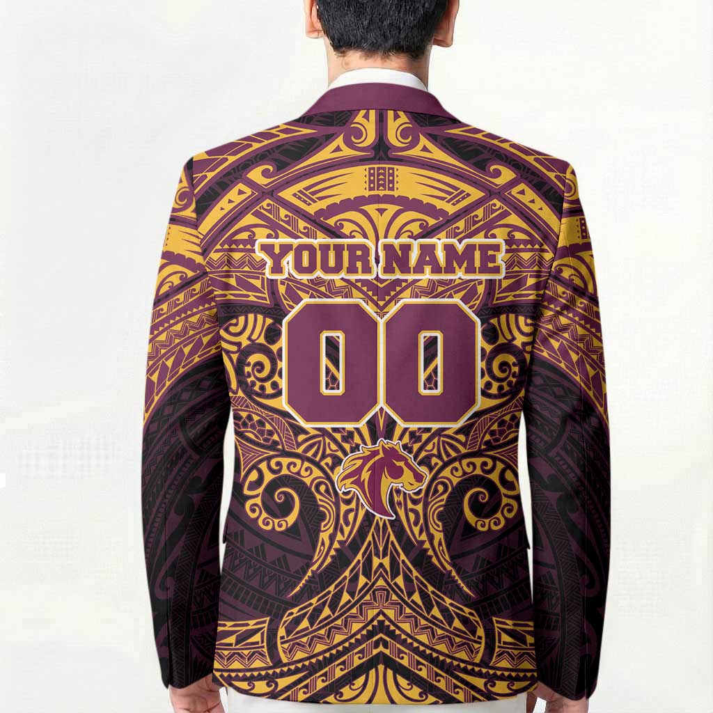 Personalized Brisbane Broncos Blazer Polynesian Tribal Pattern Style