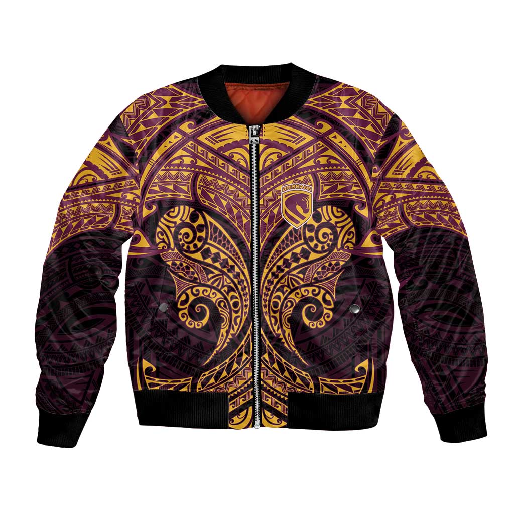 Personalized Brisbane Broncos Bomber Jacket Polynesian Tribal Pattern Style