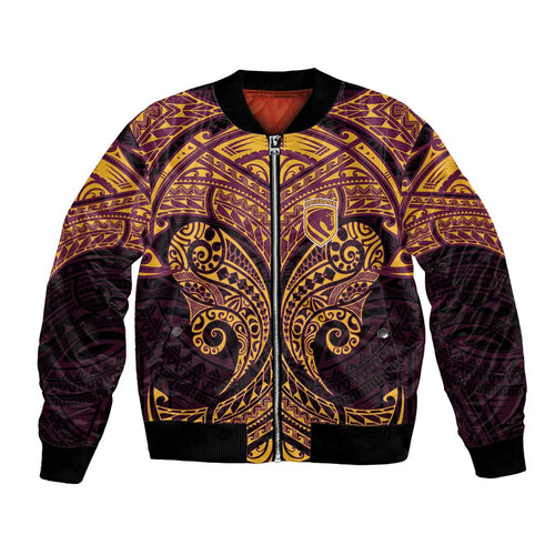 Personalized Brisbane Broncos Bomber Jacket Polynesian Tribal Pattern Style