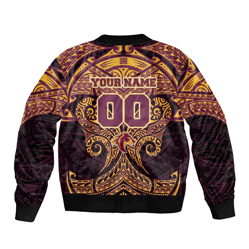 Personalized Brisbane Broncos Bomber Jacket Polynesian Tribal Pattern Style