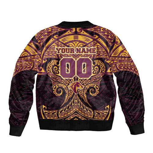 Personalized Brisbane Broncos Bomber Jacket Polynesian Tribal Pattern Style