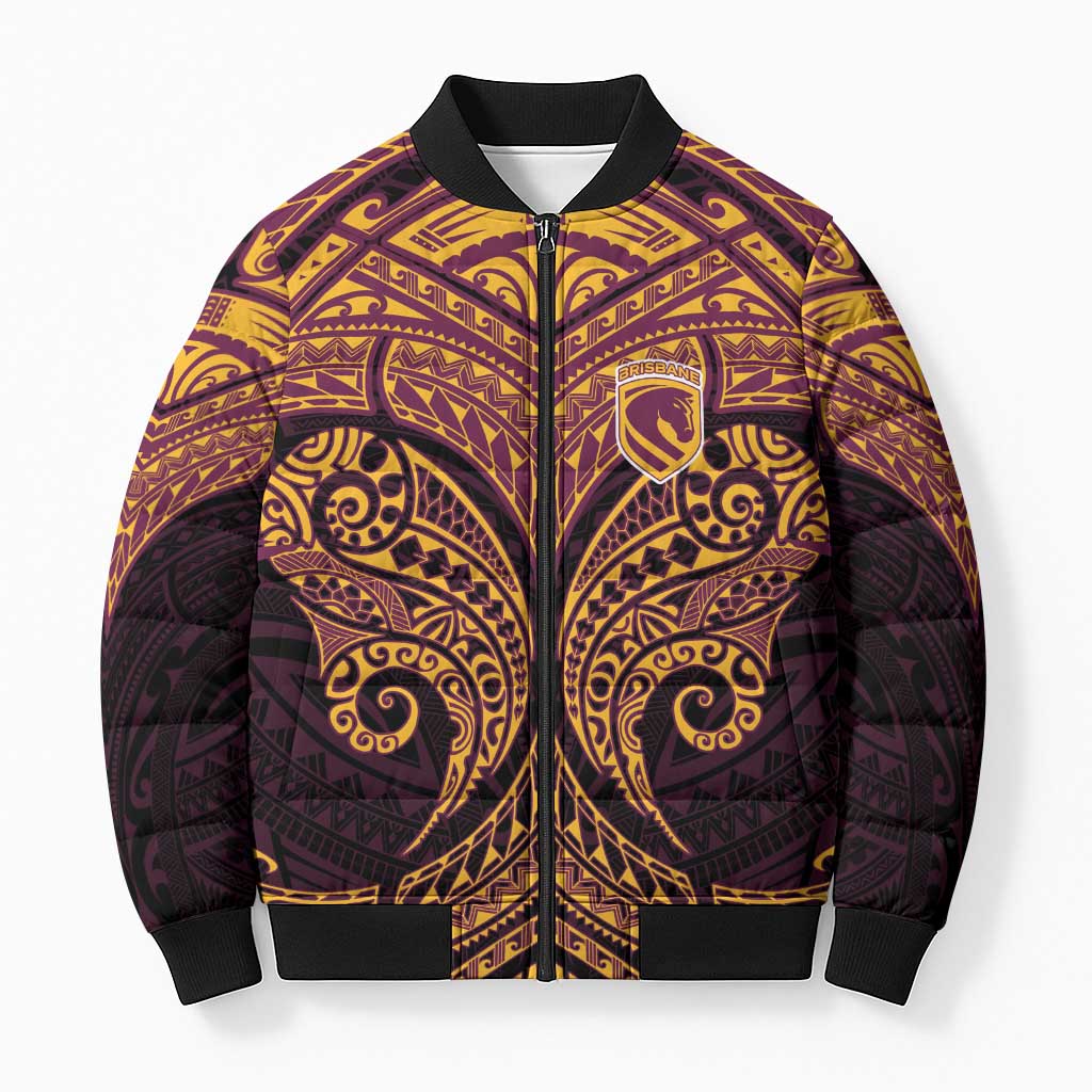 Personalized Brisbane Broncos Bomber Puffer Jacket Polynesian Tribal Pattern Style