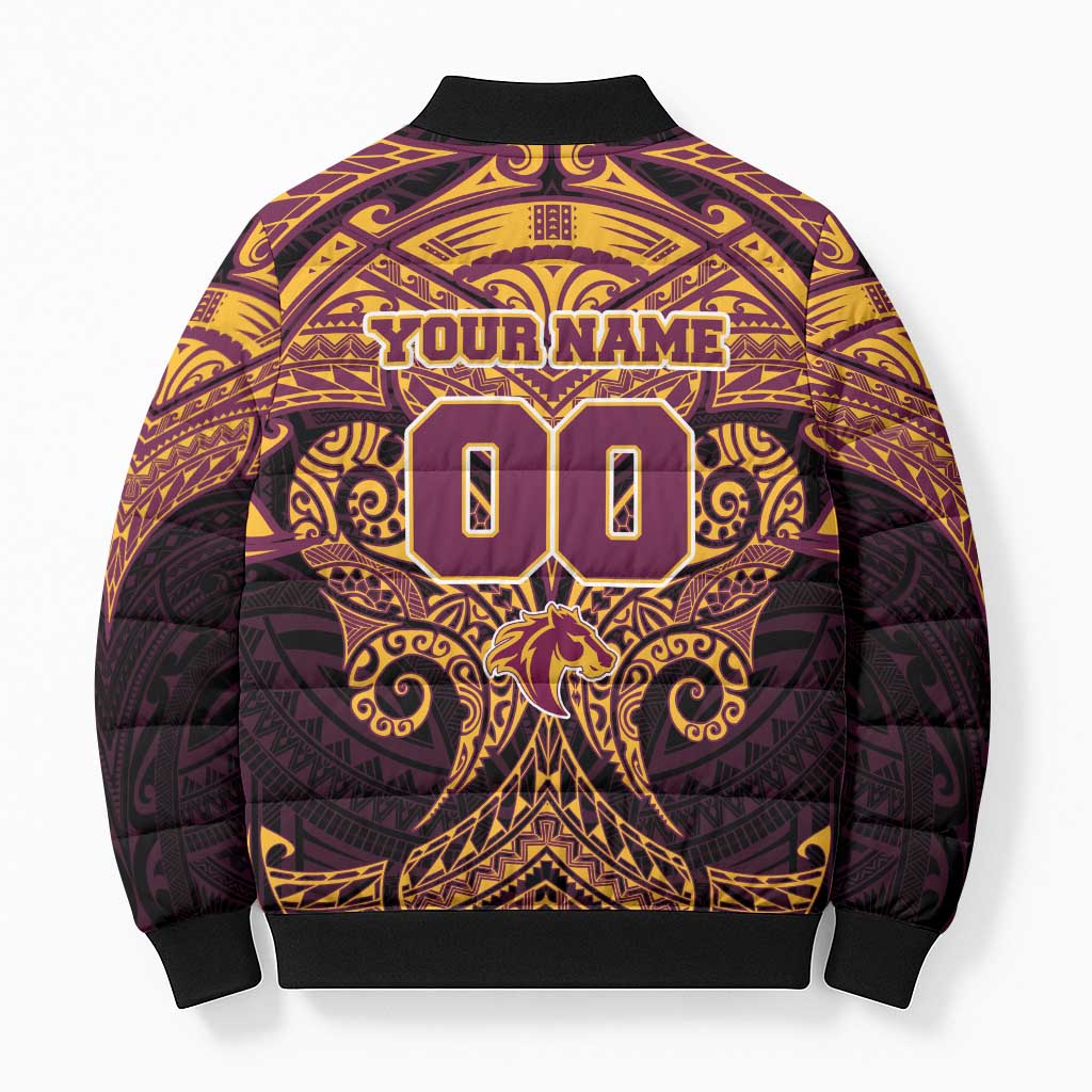 Personalized Brisbane Broncos Bomber Puffer Jacket Polynesian Tribal Pattern Style