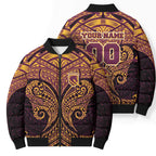 Personalized Brisbane Broncos Bomber Puffer Jacket Polynesian Tribal Pattern Style