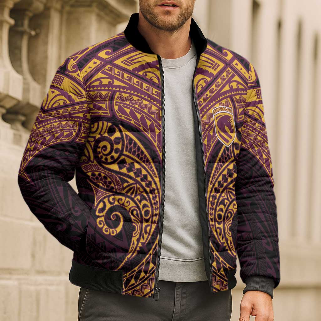 Personalized Brisbane Broncos Bomber Puffer Jacket Polynesian Tribal Pattern Style