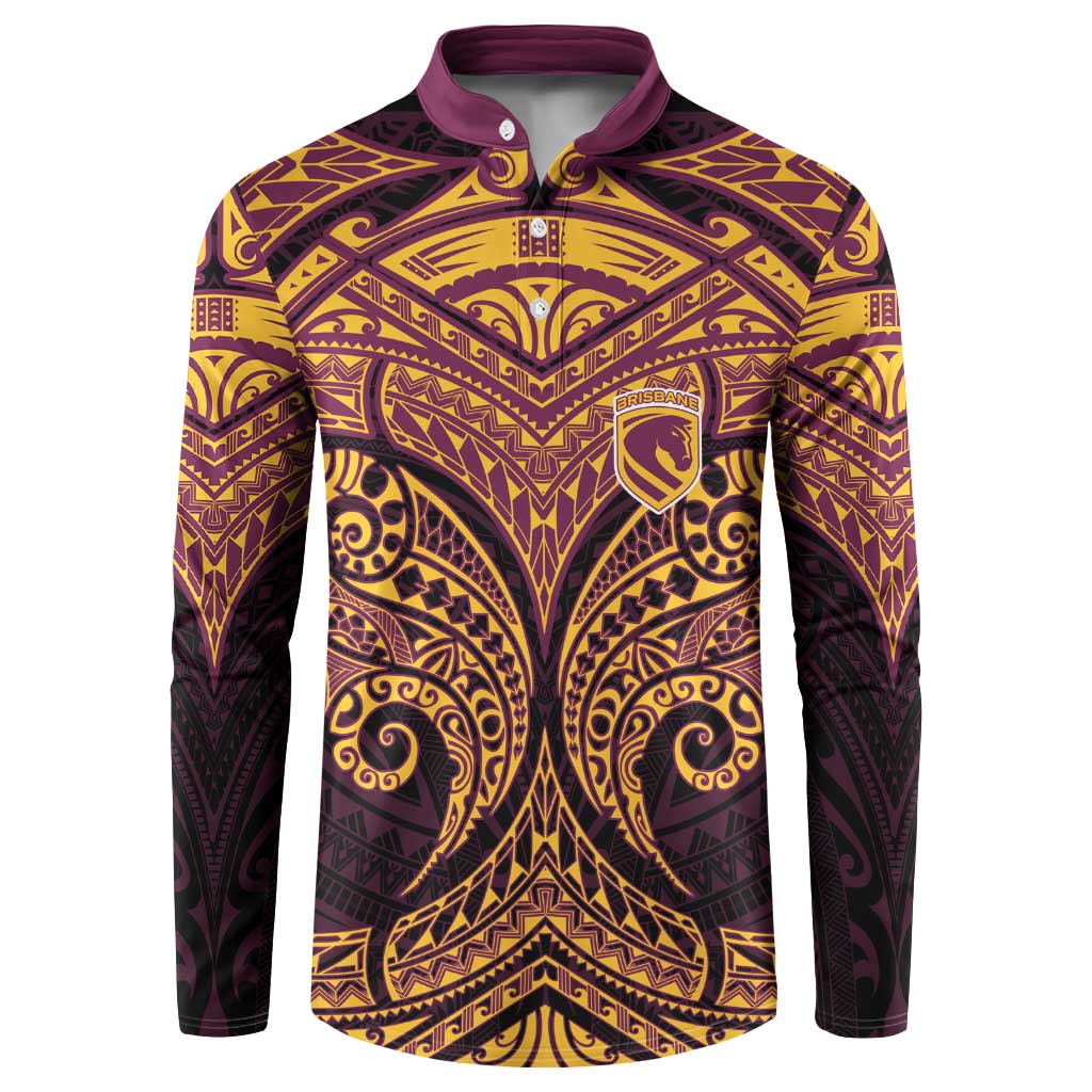 Personalized Brisbane Broncos Button Sweatshirt Polynesian Tribal Pattern Style