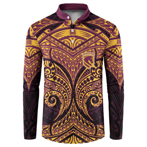 Personalized Brisbane Broncos Button Sweatshirt Polynesian Tribal Pattern Style