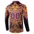 Personalized Brisbane Broncos Button Sweatshirt Polynesian Tribal Pattern Style