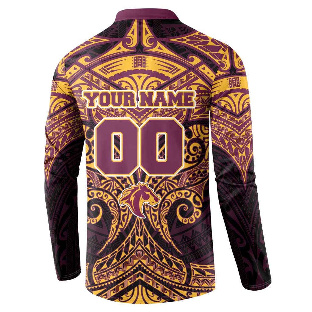 Personalized Brisbane Broncos Button Sweatshirt Polynesian Tribal Pattern Style