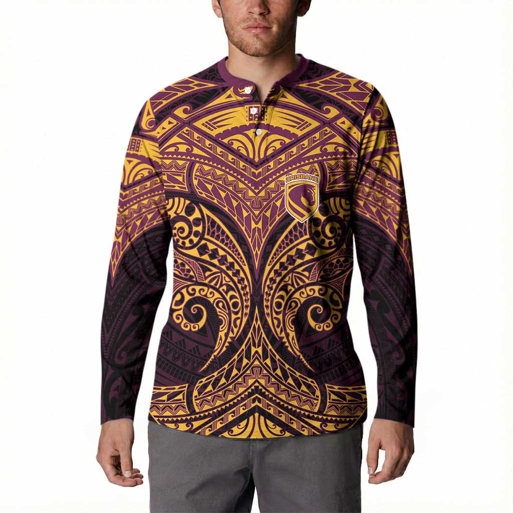Personalized Brisbane Broncos Button Sweatshirt Polynesian Tribal Pattern Style