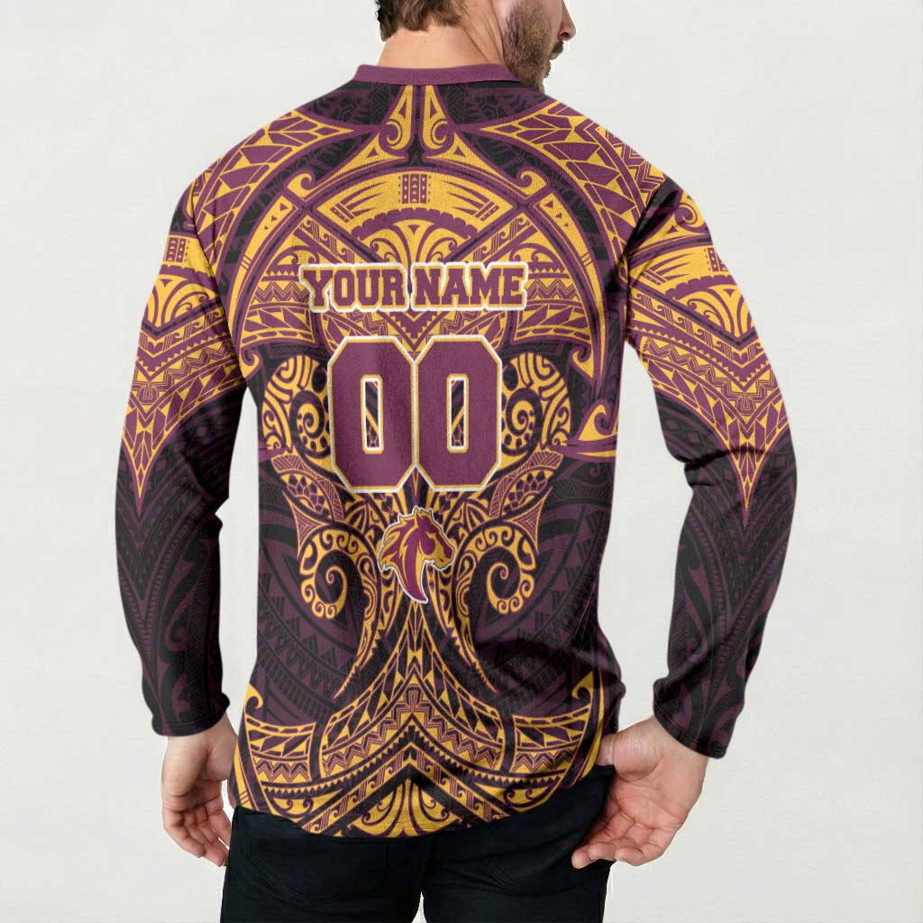 Personalized Brisbane Broncos Button Sweatshirt Polynesian Tribal Pattern Style