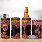 Personalized Brisbane Broncos 4 in 1 Can Cooler Tumbler Polynesian Tribal Pattern Style
