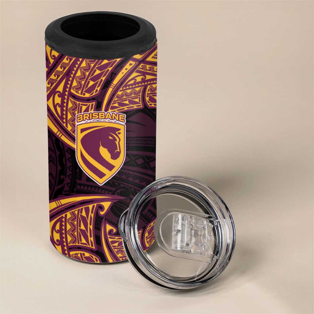 Personalized Brisbane Broncos 4 in 1 Can Cooler Tumbler Polynesian Tribal Pattern Style