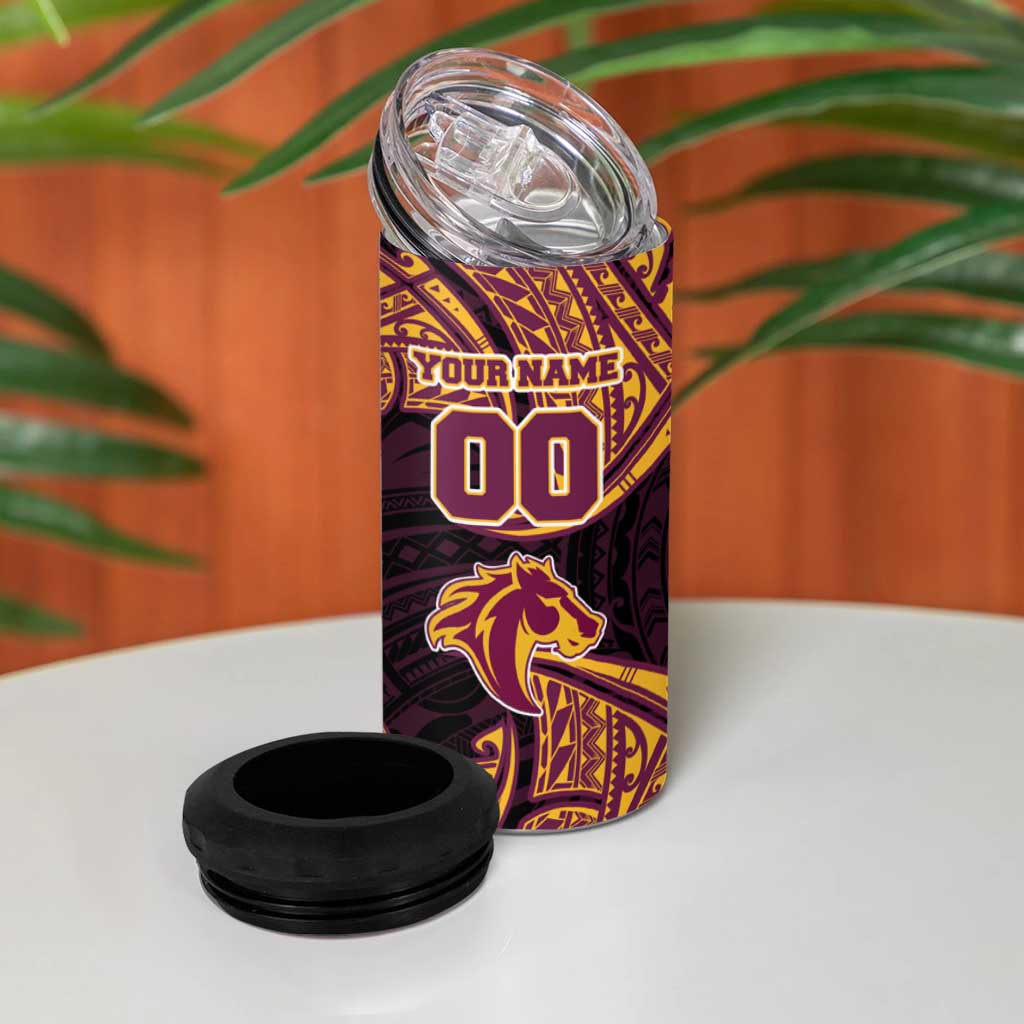 Personalized Brisbane Broncos 4 in 1 Can Cooler Tumbler Polynesian Tribal Pattern Style