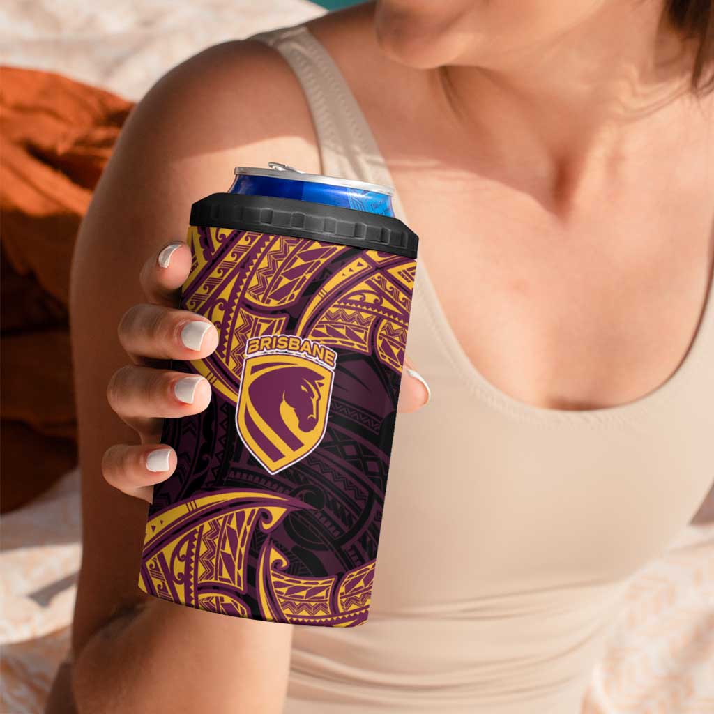 Personalized Brisbane Broncos 4 in 1 Can Cooler Tumbler Polynesian Tribal Pattern Style