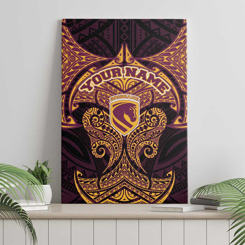 Personalized Brisbane Broncos Canvas Wall Art Polynesian Tribal Pattern Style