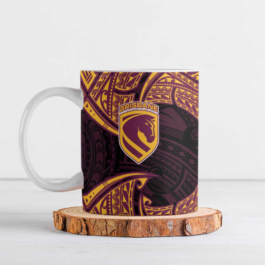 Personalized Brisbane Broncos Ceramic Mug Polynesian Tribal Pattern Style