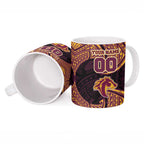 Personalized Brisbane Broncos Ceramic Mug Polynesian Tribal Pattern Style