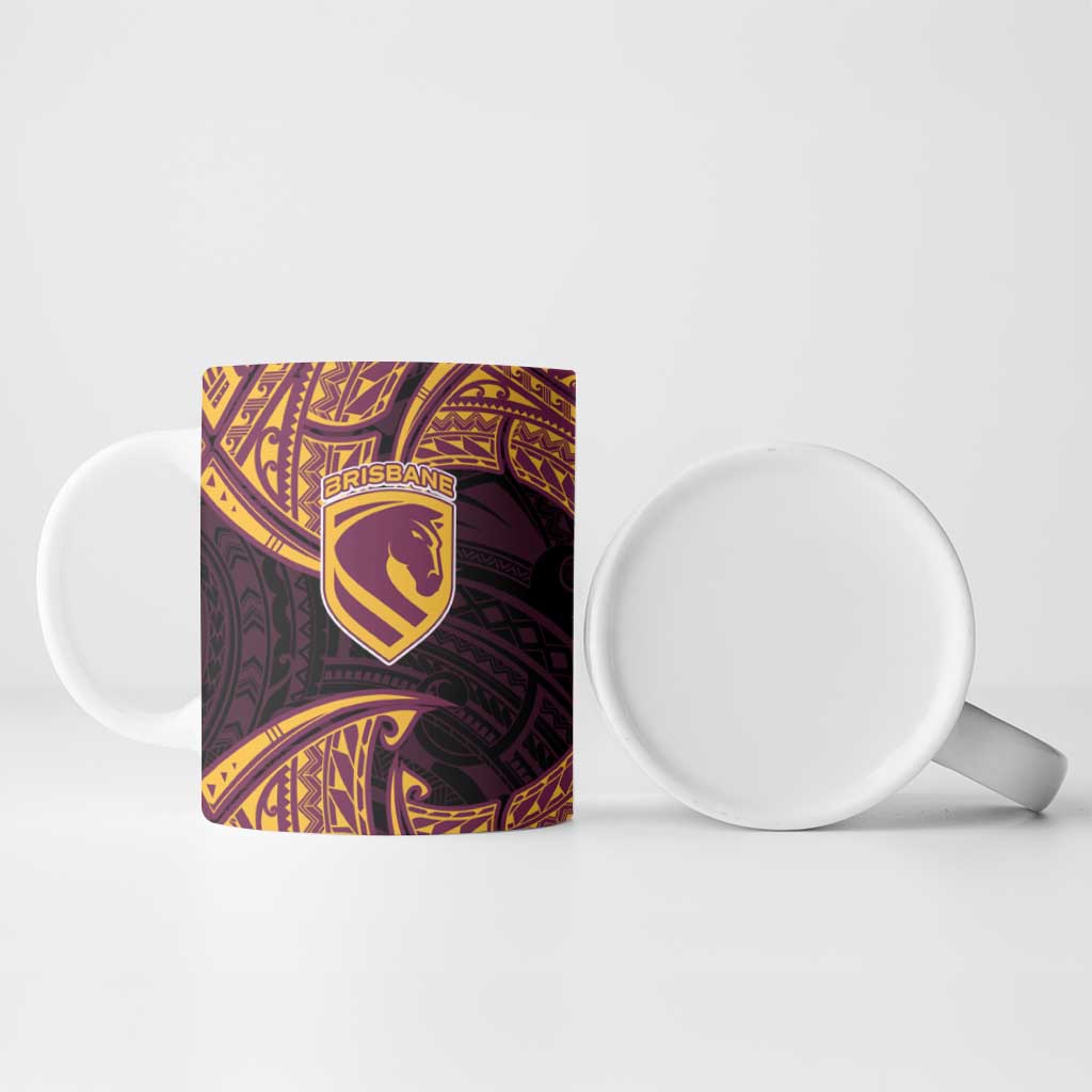 Personalized Brisbane Broncos Ceramic Mug Polynesian Tribal Pattern Style