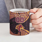 Personalized Brisbane Broncos Ceramic Mug Polynesian Tribal Pattern Style