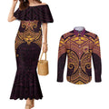 Personalized Brisbane Broncos Couples Matching Mermaid Dress and Long Sleeve Button Shirt Polynesian Tribal Pattern Style