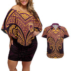Personalized Brisbane Broncos Couples Matching Off Shoulder Short Dress and Hawaiian Shirt Polynesian Tribal Pattern Style