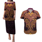 Personalized Brisbane Broncos Couples Matching Puletasi and Hawaiian Shirt Polynesian Tribal Pattern Style