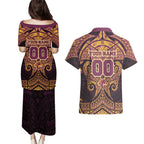 Personalized Brisbane Broncos Couples Matching Puletasi and Hawaiian Shirt Polynesian Tribal Pattern Style