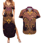 Personalized Brisbane Broncos Couples Matching Summer Maxi Dress and Hawaiian Shirt Polynesian Tribal Pattern Style