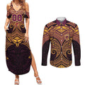 Personalized Brisbane Broncos Couples Matching Summer Maxi Dress and Long Sleeve Button Shirt Polynesian Tribal Pattern Style