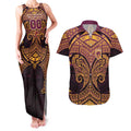 Personalized Brisbane Broncos Couples Matching Tank Maxi Dress and Hawaiian Shirt Polynesian Tribal Pattern Style