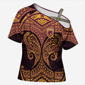 Personalized Brisbane Broncos Cross Shoulder Shirt Polynesian Tribal Pattern Style