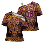 Personalized Brisbane Broncos Cross Shoulder Shirt Polynesian Tribal Pattern Style