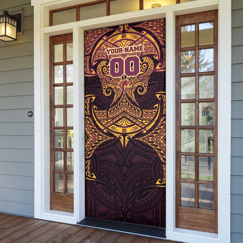 Personalized Brisbane Broncos Door Cover Polynesian Tribal Pattern Style