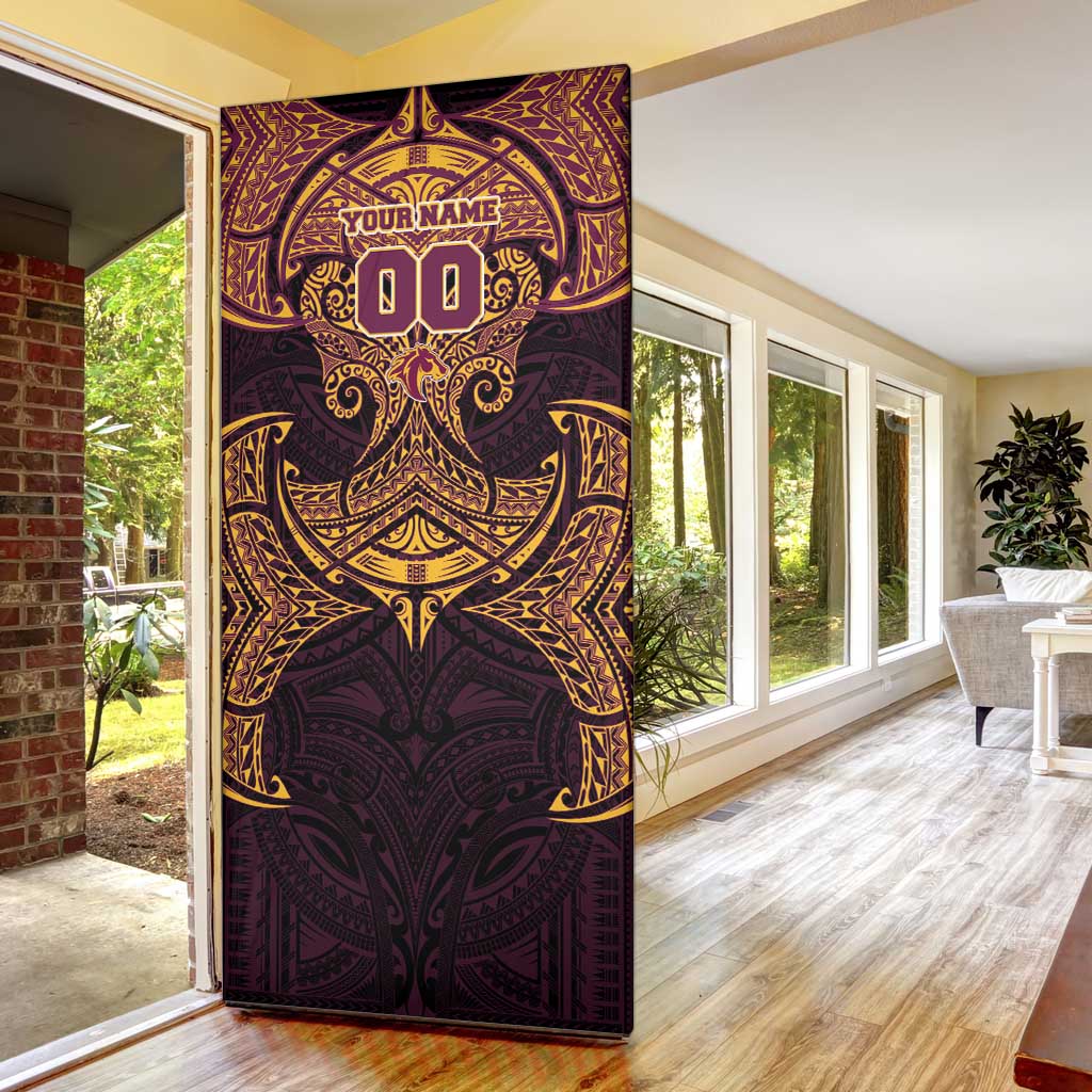 Personalized Brisbane Broncos Door Cover Polynesian Tribal Pattern Style