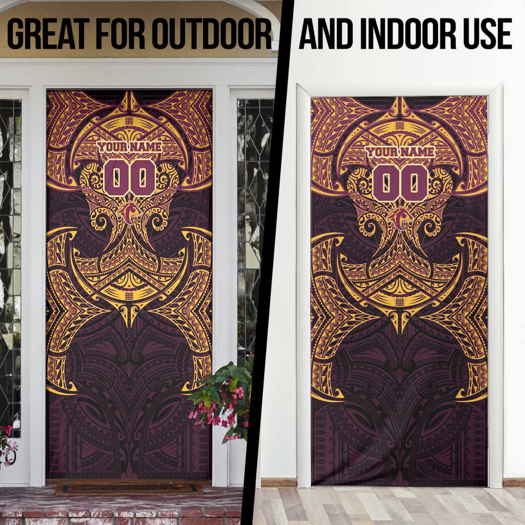 Personalized Brisbane Broncos Door Cover Polynesian Tribal Pattern Style