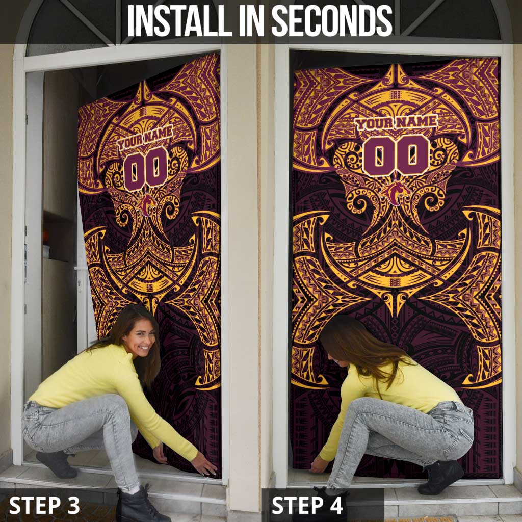 Personalized Brisbane Broncos Door Cover Polynesian Tribal Pattern Style