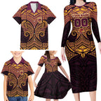 Personalized Brisbane Broncos Family Matching Long Sleeve Bodycon Dress and Hawaiian Shirt Polynesian Tribal Pattern Style