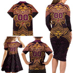Personalized Brisbane Broncos Family Matching Long Sleeve Bodycon Dress and Hawaiian Shirt Polynesian Tribal Pattern Style