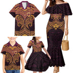 Personalized Brisbane Broncos Family Matching Mermaid Dress and Hawaiian Shirt Polynesian Tribal Pattern Style