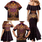 Personalized Brisbane Broncos Family Matching Mermaid Dress and Hawaiian Shirt Polynesian Tribal Pattern Style