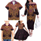 Personalized Brisbane Broncos Family Matching Off The Shoulder Long Sleeve Dress and Hawaiian Shirt Polynesian Tribal Pattern Style