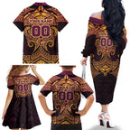 Personalized Brisbane Broncos Family Matching Off The Shoulder Long Sleeve Dress and Hawaiian Shirt Polynesian Tribal Pattern Style