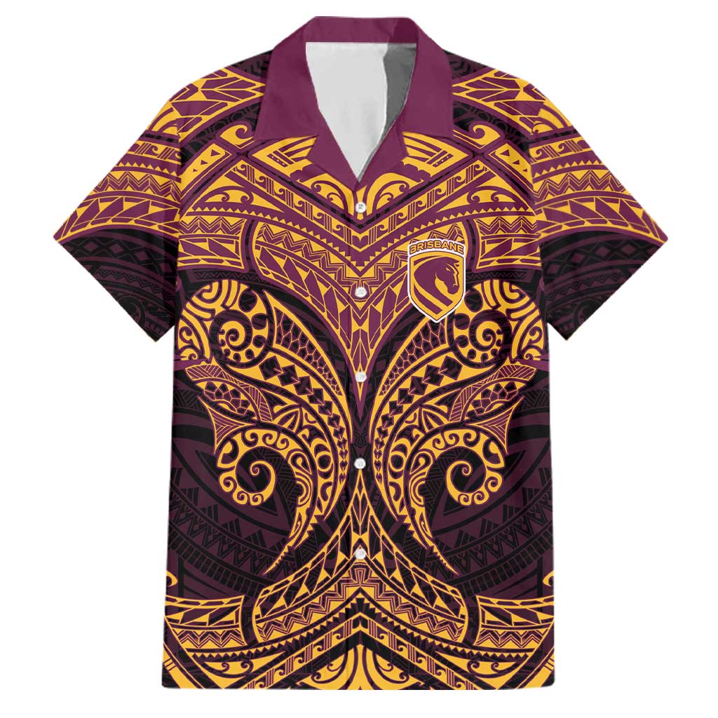 Personalized Brisbane Broncos Family Matching Off The Shoulder Long Sleeve Dress and Hawaiian Shirt Polynesian Tribal Pattern Style