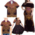 Personalized Brisbane Broncos Family Matching Off Shoulder Maxi Dress and Hawaiian Shirt Polynesian Tribal Pattern Style