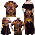 Personalized Brisbane Broncos Family Matching Off Shoulder Maxi Dress and Hawaiian Shirt Polynesian Tribal Pattern Style