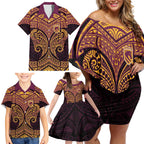 Personalized Brisbane Broncos Family Matching Off Shoulder Short Dress and Hawaiian Shirt Polynesian Tribal Pattern Style