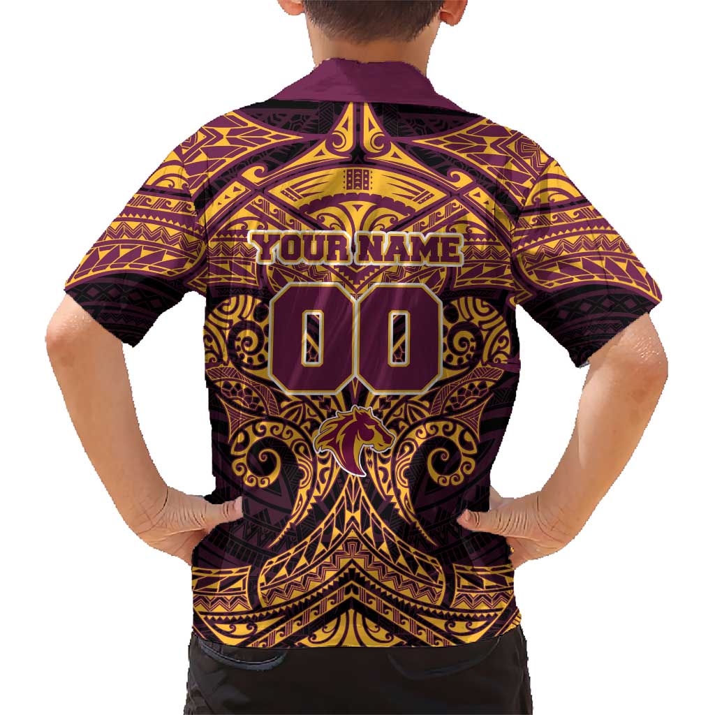 Personalized Brisbane Broncos Family Matching Off Shoulder Short Dress and Hawaiian Shirt Polynesian Tribal Pattern Style